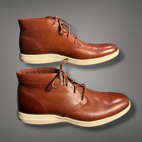 Men\'s Size 10 COLE HAAN Original Grand Waterproof Brown Leather Chukka Boots EUC main image 4